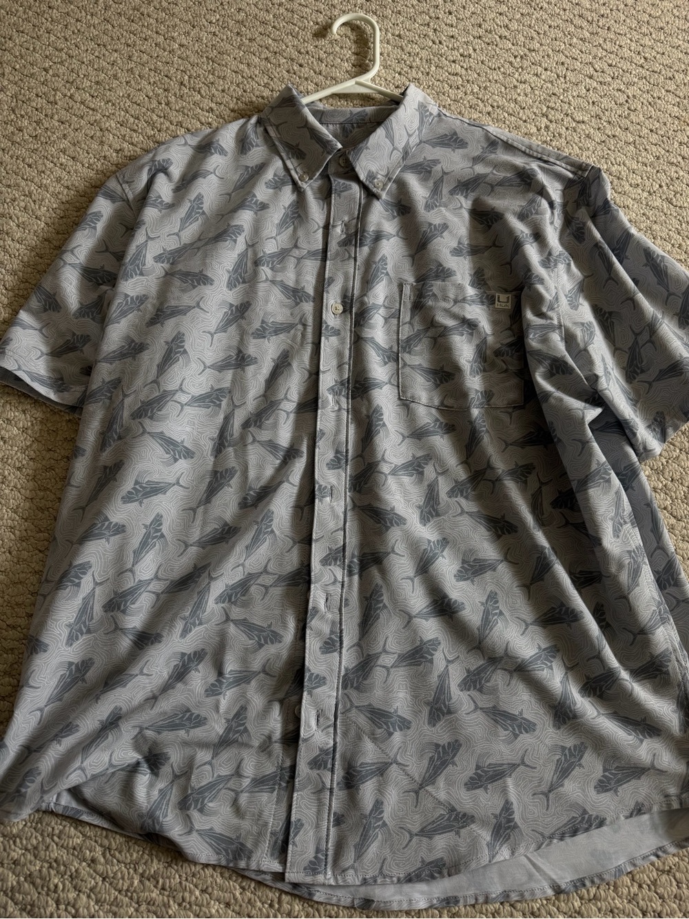 Huk Men’s Short-Sleeve Gray Patterned Button-Up Shirt